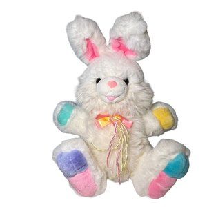 Vintage Large Easter Bunny Plush Stuffed Animal 21" Sitting White Pastel Rainbow